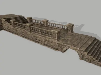 ruin set stone bridge with stairs Low-poly 3D model