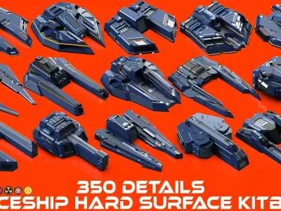 Sci-Fi Hard Surface SPACESHIP KITBASH 350 DETAILS 3D model