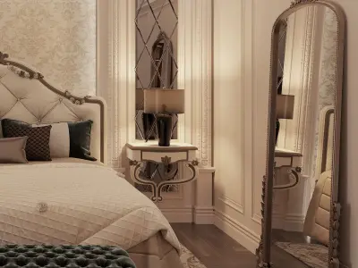 Neoclassical Master Suite Bedroom Walk in Closet Bathroom 3D model