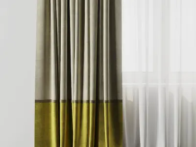 Curtain With rod 10 Curtain Brown and cumin Yellow Low-poly 3D model