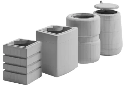 Street concrete trash bins Set two  Low-poly 3D model