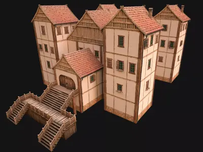 Medieval City Building Barracks Fortress Low-poly 3D model