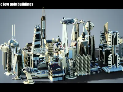35 Futuristic Buildings VOL 10 Low-poly 3D model