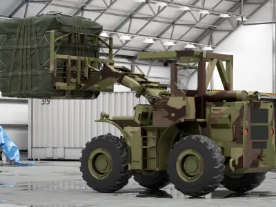  Military Forklift Loads Cargo 