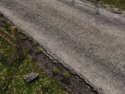 Fenced village roads Low-poly 3D model