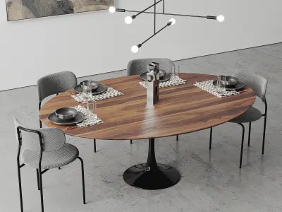 Oval Tulip Dining Table 78 inch walnut set 3D model