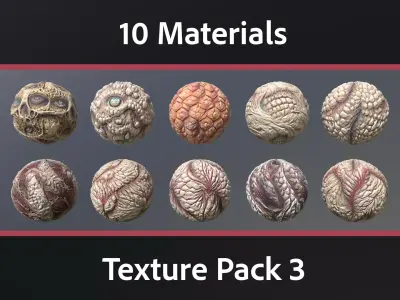 10 Materials Skin Monster Seamless PBR Pack 3 Texture