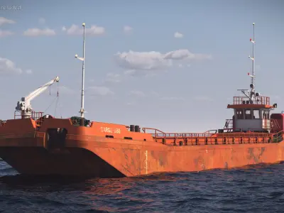  Split Hopper Barge Rusty Orange Rigged for Cinema 4D 