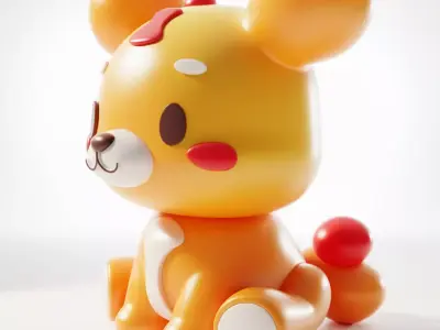 Cute Orange Bear Toy Stylized Cartoonish Cub Red Accents 3D Low-poly 3D model