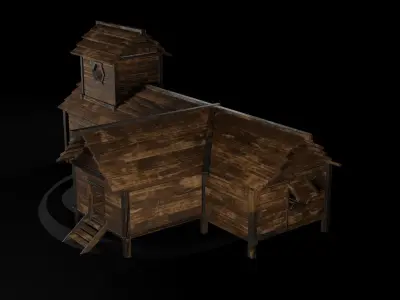 AAA Wooden Enterable Medieval Primal Thatched Cottage Hut 08 R Low-poly 3D model