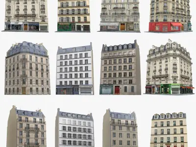  12 Realistic Old European Paris Buildings Collection 