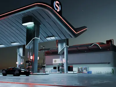 Cyberpunk Gas Station 3D model