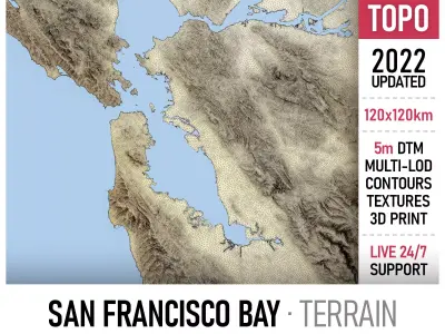 San Francisco Bay Terrain Low-poly 3D model