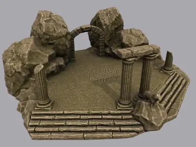 Temples stone structure with steps and pillars Low-poly 3D model