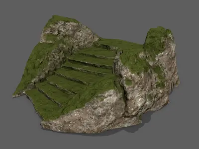 Mossy Rock Stair Low-poly 3D model