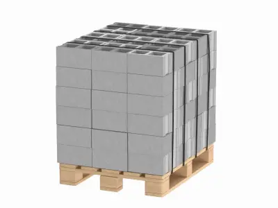 Cinder Blocks On Wooden Pallet 3D model