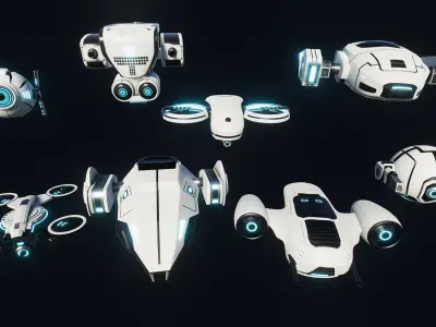 Sci Fi Robot Drone Pack Low-poly 3D model
