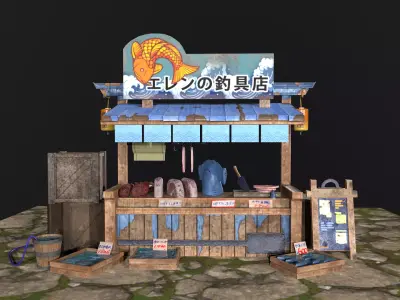 Stylized Fish Shop Stand Low-poly 3d model Low-poly 3D model