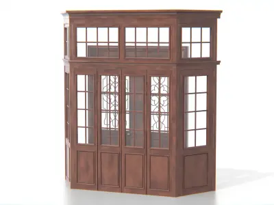 Antique Wooden Double Door 02 Low-poly 3D model