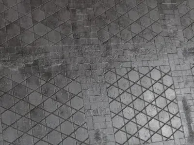 Industrial Weathered Black Geometric Stone Tiles PBR Seamless Texture