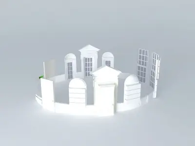 Oval Office Panelling Doors Windows and Shelves Free 3D model