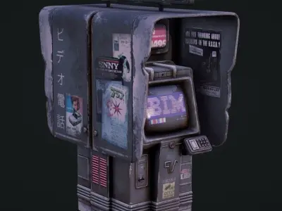 Cyberpunk Phone Booth Low-poly 3D model