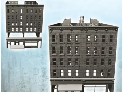 Large modern corner building with first floor store and roof chi 3D print model