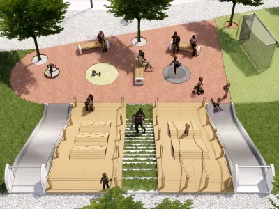 Childrens Playground with Two Slides and Ropes 3D model