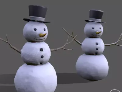 low poly snowman with hat Low-poly 3D model