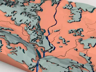 Low Poly Terrain Map with Hills and Rivers 3D model