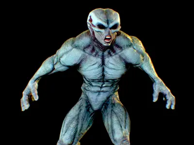 Realistic Alien 10 Huge Muscular Grey Low-poly 3D model