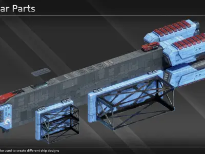 Spaceship CFS15 Medium Freighter Low-poly 3D model