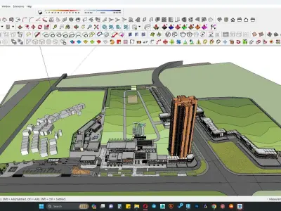 Retail shopping mall along hotel building 3D model