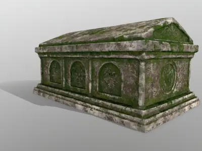 tomb 1 stone casket with moss Low-poly 3D model