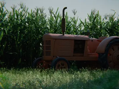 Old Tractor in a Cornfield 3d Scene 3D model