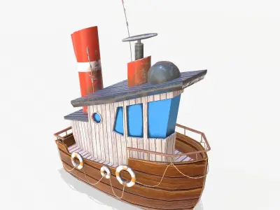 Cartoon Mini Boat Low-poly 3D model