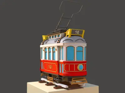 Old City Tram Low-poly 3D model