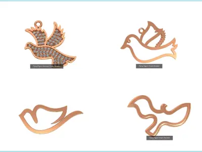 4  Pigeon Necklace Charm Pendant  3D Model Pack