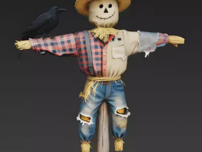 Classic Rural Farm Scarecrow 3D Model Low-poly 3D model