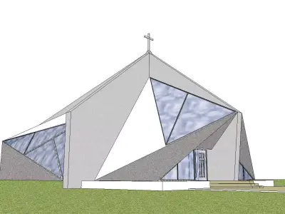 Architecture-Religion-God-Culture-Temple-093 church with tria... 3D model