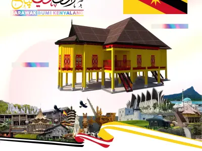 RUMAH TRADISIONAL MELAYU SARAWAK BUMI KENYALANG Free 3D print model