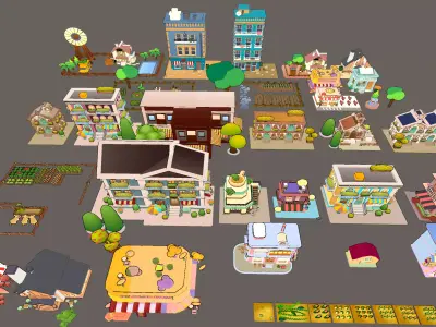 Small Town Pakage Low-poly 3D model