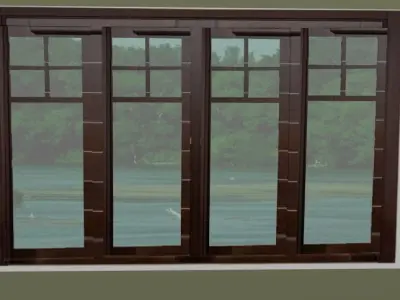 OPENABLE WOODEN WINDOW WITH TRANSPARENT MIRROR  3D model