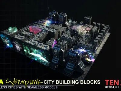 MEGA CYBERPUNK CITY BUILDING BLOCKS 3D model