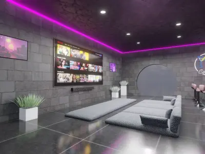 MODERN LIVING ROOM WITH BAR - VR WORLD Low-poly 3D model
