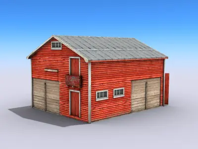 Big Wooden Warehouse Low-poly 3D model