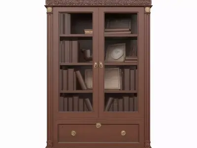 3D wooden bookcase glass doors and brass hardware office 3D model