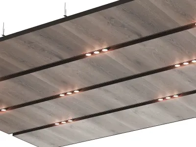 Wooden suspended ceiling with lighting 35 3D model