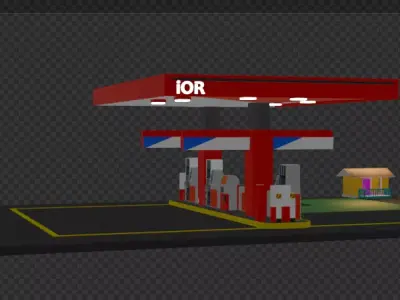 Fuel gas station  Low-poly 3D model