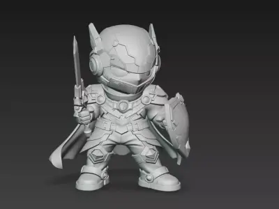 Chibi Cyber Guardian Knight Stylized Sci-Fi Fantasy 3D Character Low-poly 3D model